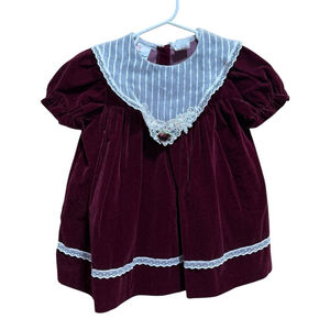 Vintage Girls Baby Expressions Burgundy Velvet Holiday Dress – Size 3T